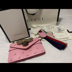 Authentic Gucci Broadway Bee Pink Leather Bag